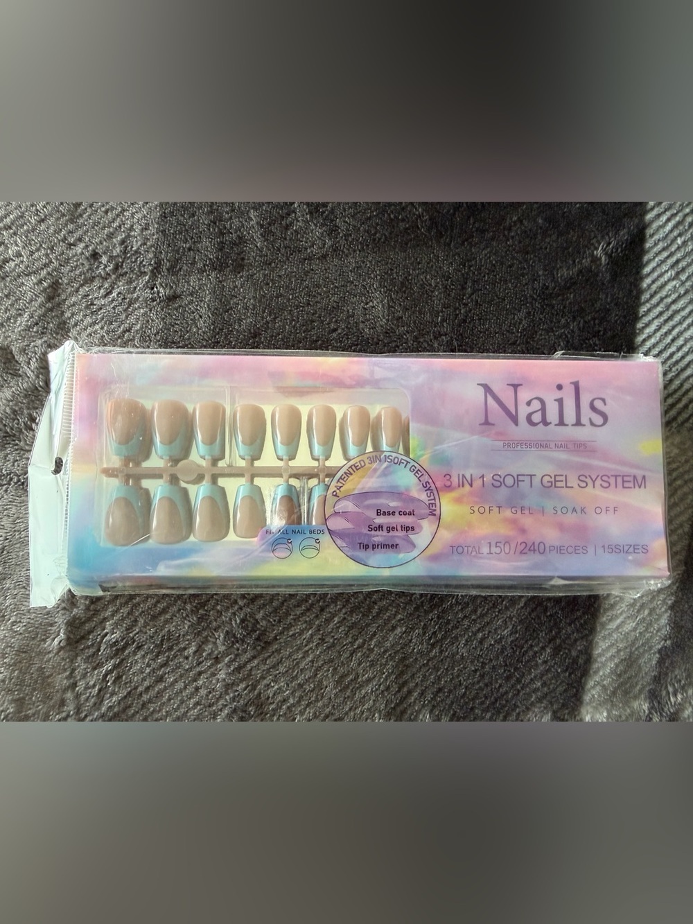 Press-On Nail Tips - Blue French Short Square Shape